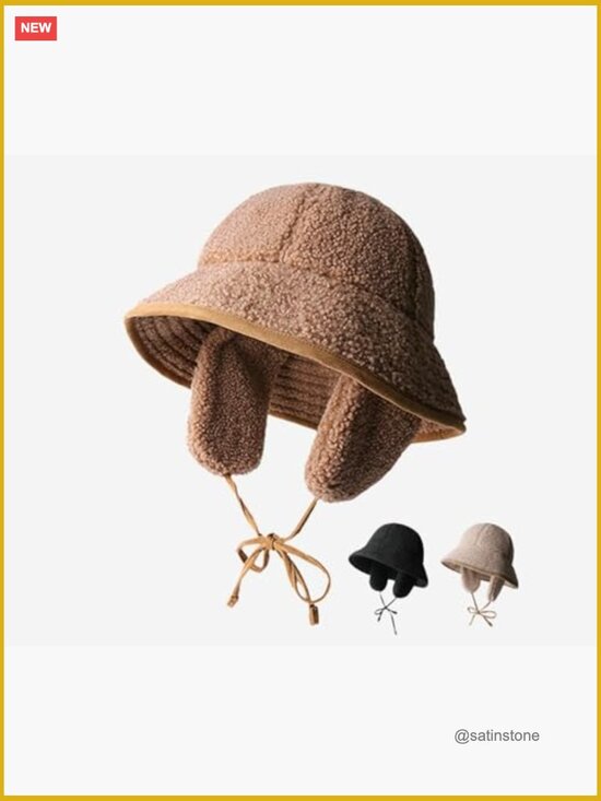 Women\'s Warm Fluffy Fuzzy Bucket Hat with Ear Flaps Cotton Polyester